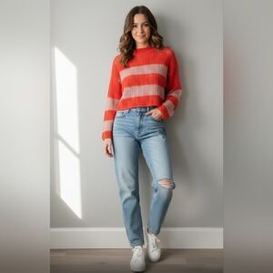 Striped Red and Pink Women's Cropped Sweater